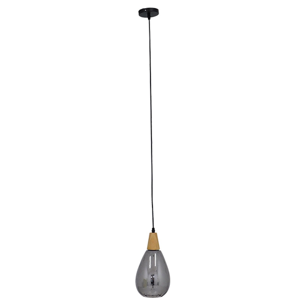 GloboStar® NOAH 01489 Μοντέρνο Κρεμαστό Φωτιστικό Ανάρτηση Μονόφωτο 1 x E27 IP20 Γκρι Γυαλί με Μπεζ Ξύλο - Μ16 x Π16 x Υ30cm