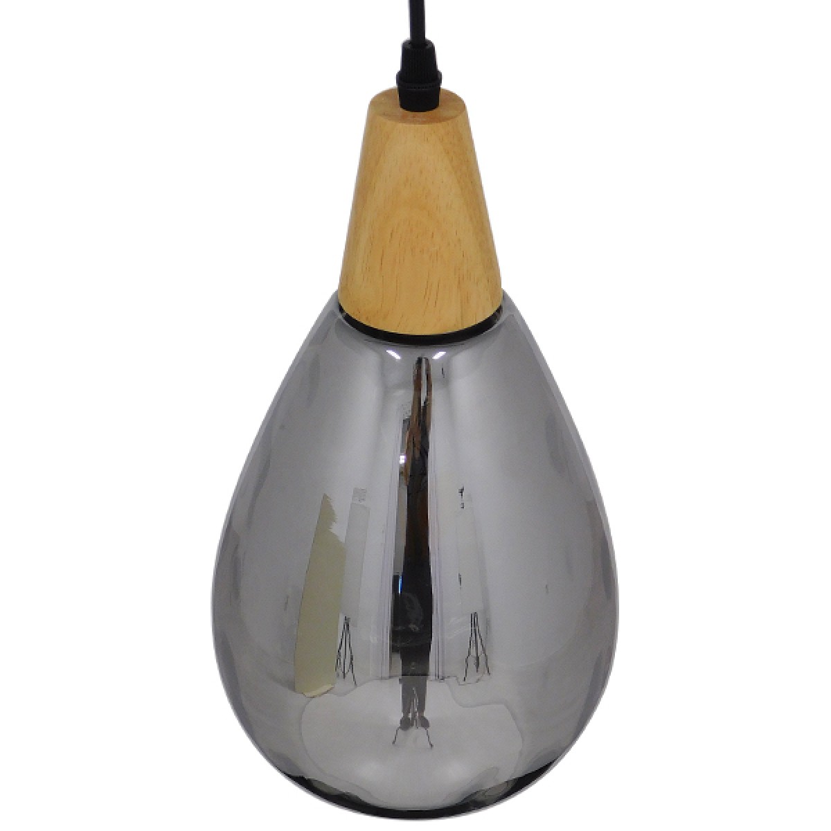 GloboStar® NOAH 01489 Μοντέρνο Κρεμαστό Φωτιστικό Ανάρτηση Μονόφωτο 1 x E27 IP20 Γκρι Γυαλί με Μπεζ Ξύλο - Μ16 x Π16 x Υ30cm