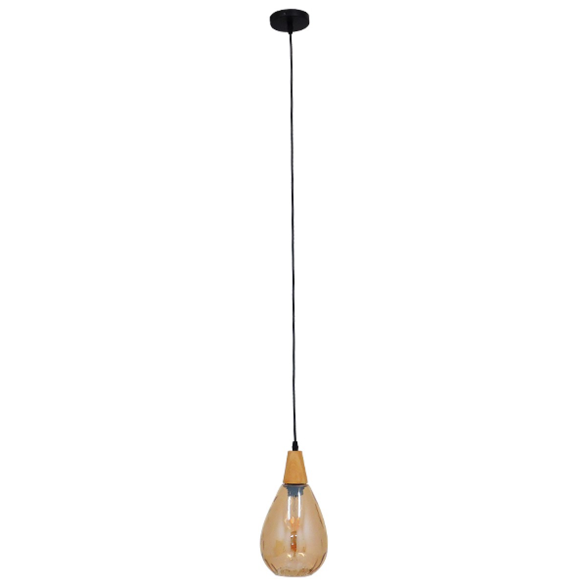 GloboStar® NOAH 01490 Μοντέρνο Κρεμαστό Φωτιστικό Ανάρτηση Μονόφωτο 1 x E27 IP20 Μελί Γυαλί με Μπεζ Ξύλο - Μ16 x Π16 x Υ30cm