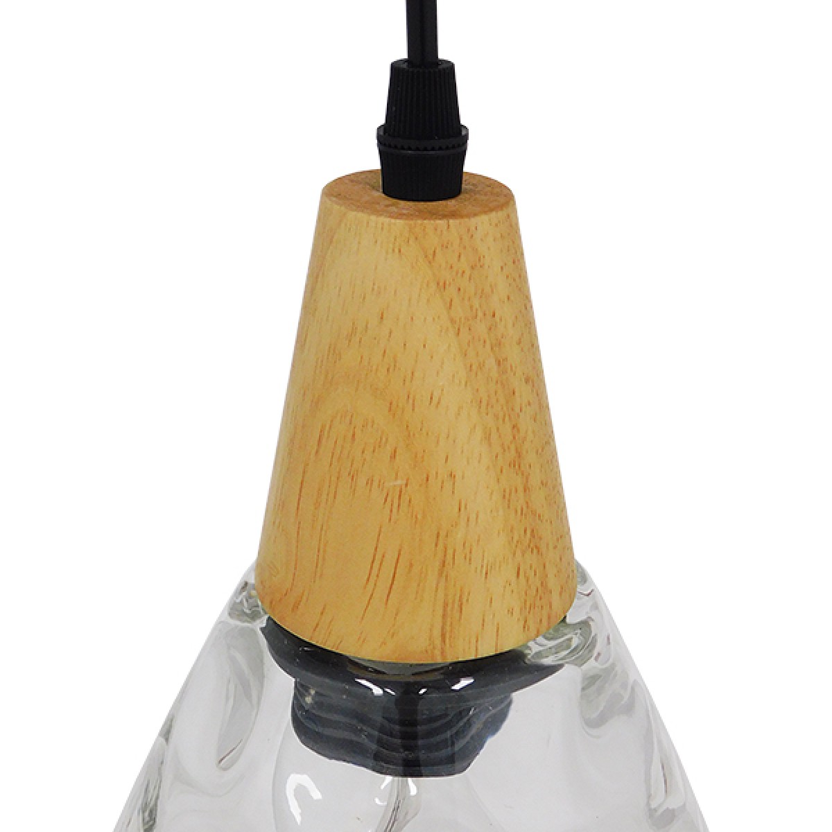 GloboStar® NOAH 01491 Μοντέρνο Κρεμαστό Φωτιστικό Ανάρτηση Μονόφωτο 1 x E27 IP20 Διάφανο Γυαλί με Μπεζ Ξύλο - Μ16 x Π16 x Υ30cm