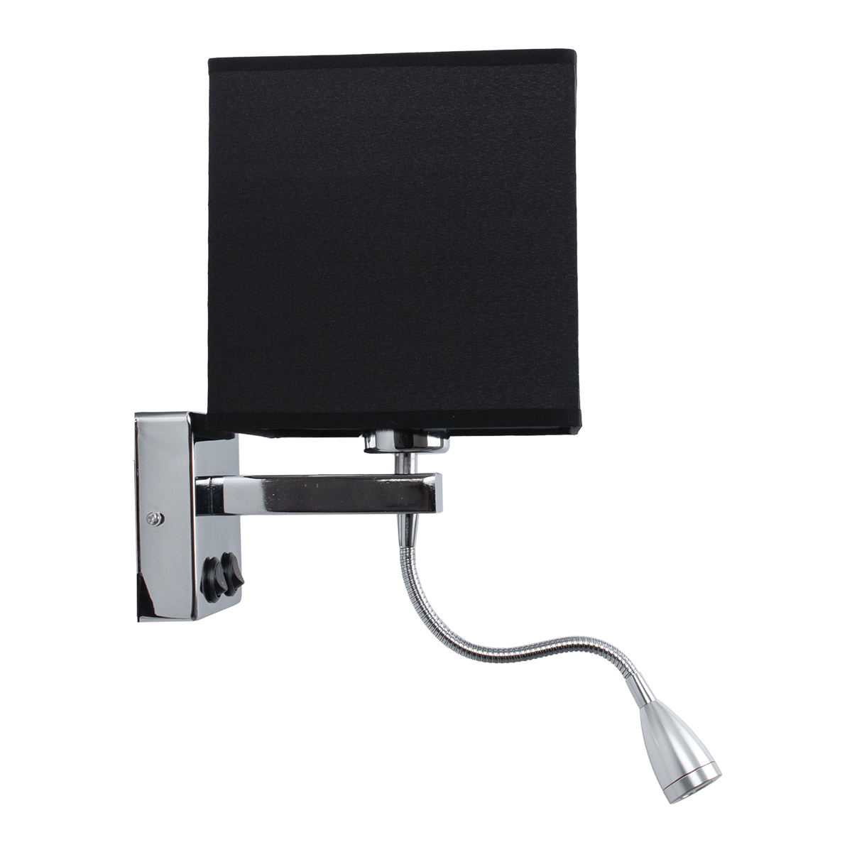 GloboStar® ELEGANT 01494 Μοντέρνο Επιτοίχιο Φωτιστικό Απλίκα με LED Βραχίονα Δίφωτο 1 x E27 IP20 Μαύρο Ύφασμα με Ασημί Μέταλλο - Μ17 x Π21 x Υ43cm