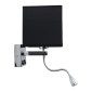 GloboStar® ELEGANT 01494 Μοντέρνο Επιτοίχιο Φωτιστικό Απλίκα με LED Βραχίονα Δίφωτο 1 x E27 IP20 Μαύρο Ύφασμα με Ασημί Μέταλλο - Μ17 x Π21 x Υ43cm