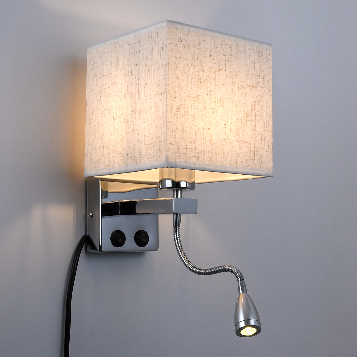 GloboStar® ELEGANT 01495 Μοντέρνο Επιτοίχιο Φωτιστικό Απλίκα με LED Βραχίονα Δίφωτο 1 x E27 IP20 Λευκό Ύφασμα με Ασημί Μέταλλο - Μ17 x Π21 x Υ43cm