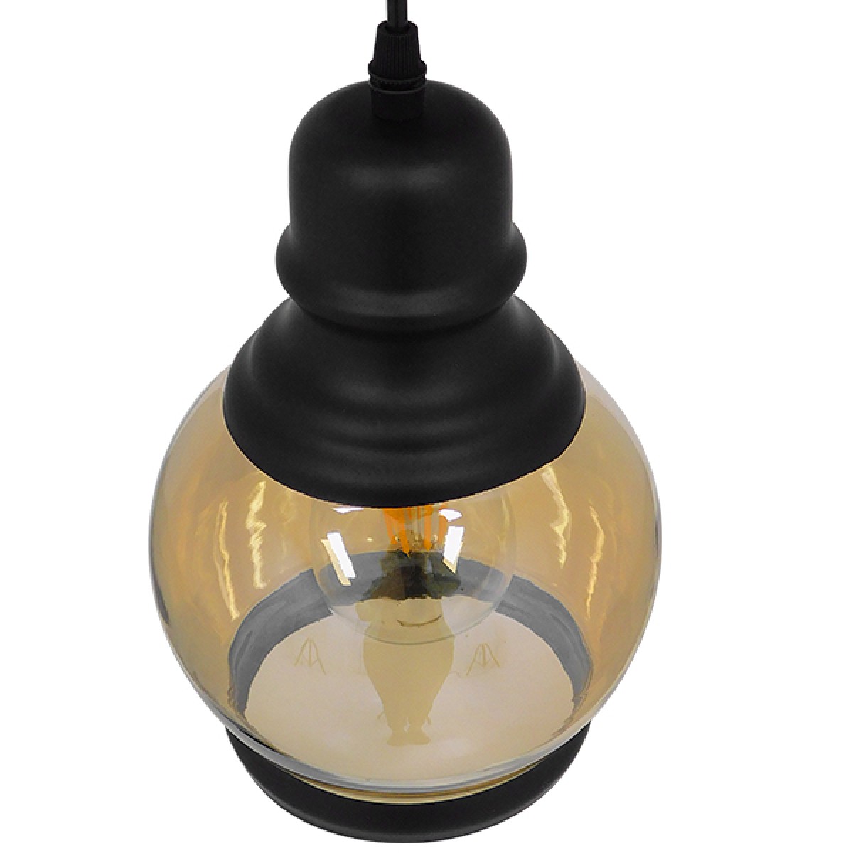 GloboStar® OLIVER 01505 Vintage Κρεμαστό Φωτιστικό Καμπάνα Μονόφωτο 1 x E27 IP20 Μελί Γυαλί με Μαύρο Μέταλλο - Μ16 x Π16 x Υ25cm