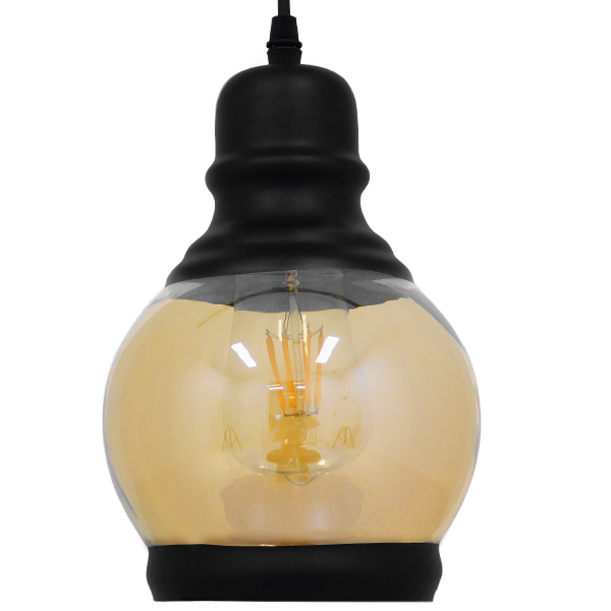GloboStar® OLIVER 01505 Vintage Κρεμαστό Φωτιστικό Καμπάνα Μονόφωτο 1 x E27 IP20 Μελί Γυαλί με Μαύρο Μέταλλο - Μ16 x Π16 x Υ25cm