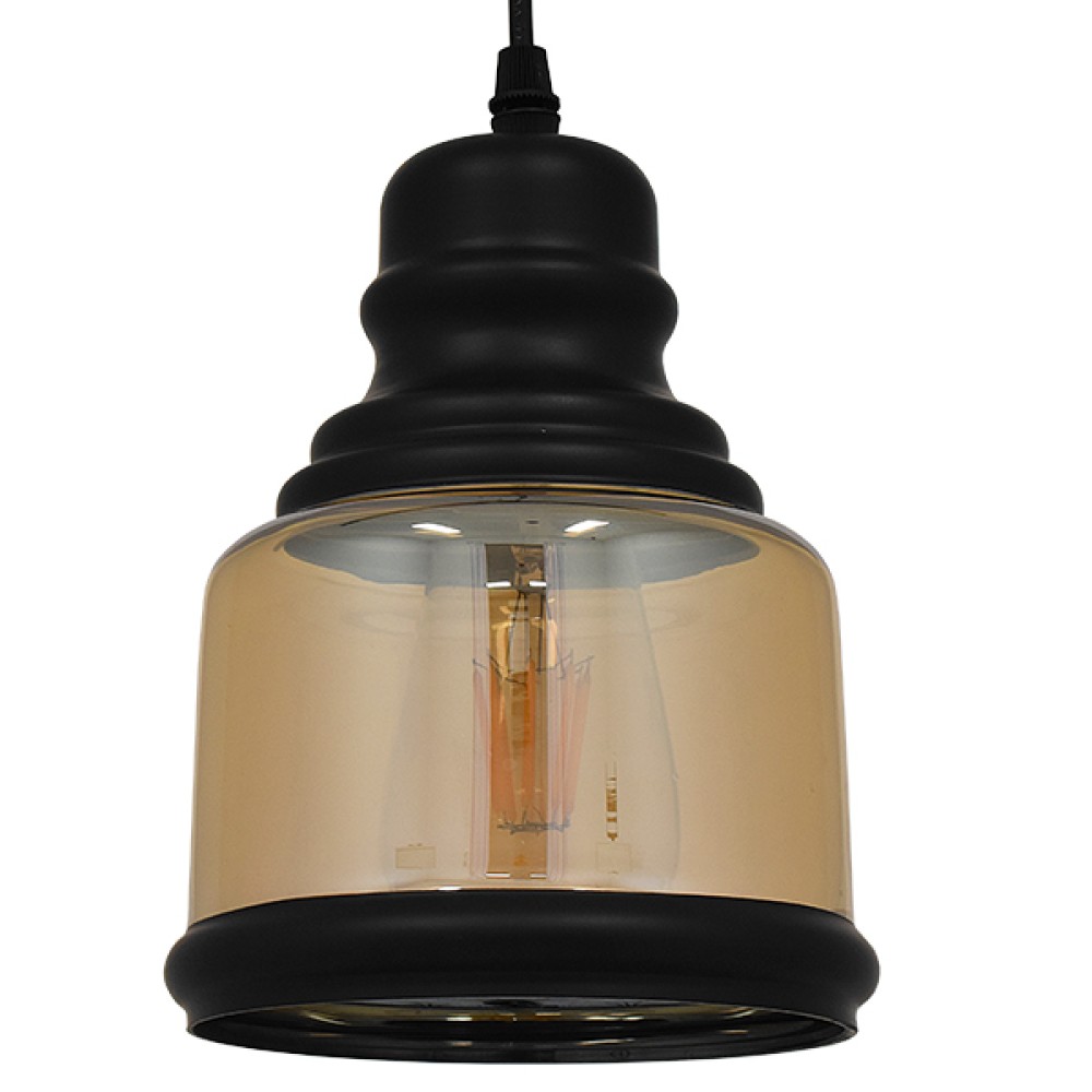 GloboStar® OLIVER 01506 Vintage Κρεμαστό Φωτιστικό Καμπάνα Μονόφωτο 1 x E27 IP20 Μελί Γυαλί με Μαύρο Μέταλλο - Μ15 x Π15 x Υ21.5cm