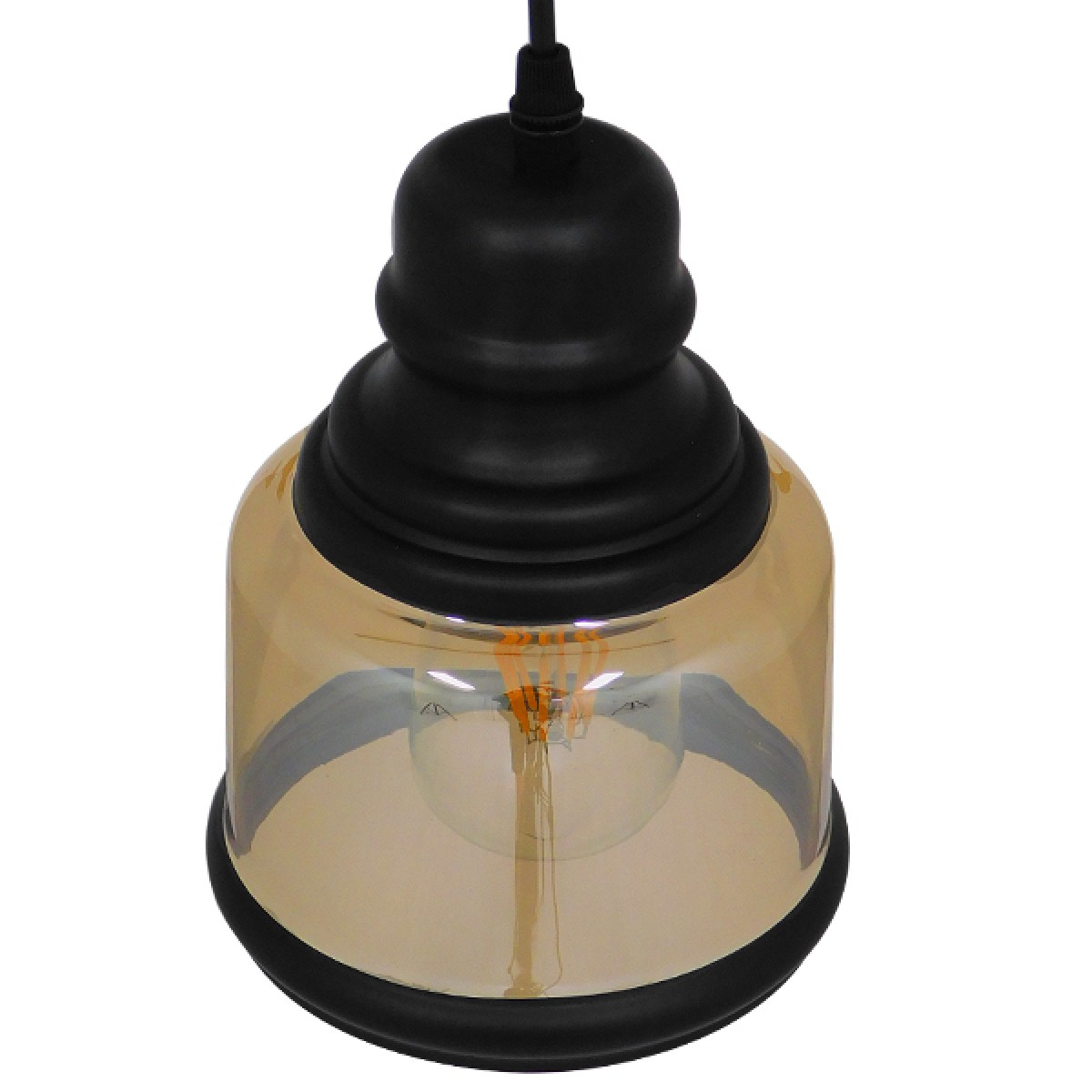 GloboStar® OLIVER 01506 Vintage Κρεμαστό Φωτιστικό Καμπάνα Μονόφωτο 1 x E27 IP20 Μελί Γυαλί με Μαύρο Μέταλλο - Μ15 x Π15 x Υ21.5cm