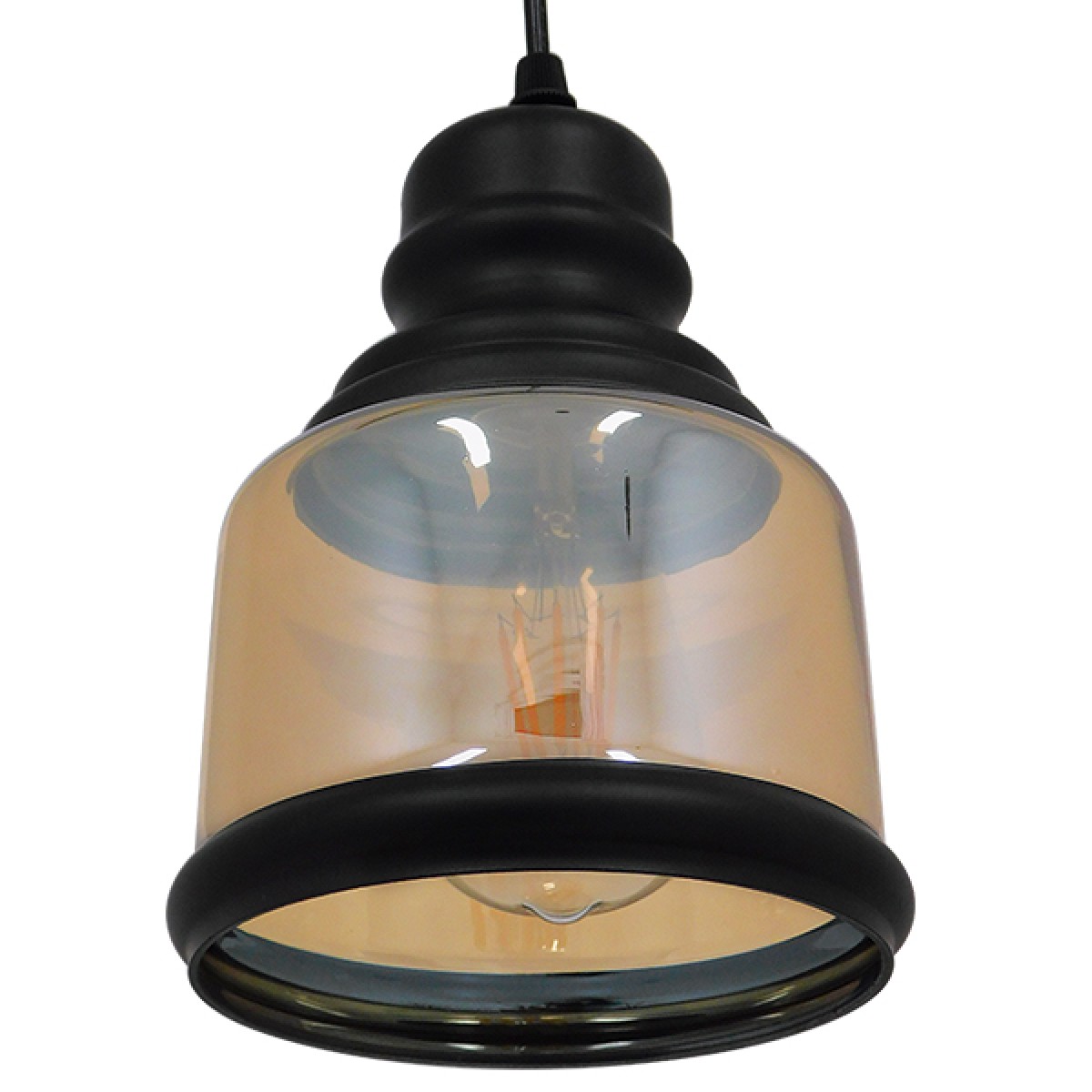 GloboStar® OLIVER 01506 Vintage Κρεμαστό Φωτιστικό Καμπάνα Μονόφωτο 1 x E27 IP20 Μελί Γυαλί με Μαύρο Μέταλλο - Μ15 x Π15 x Υ21.5cm