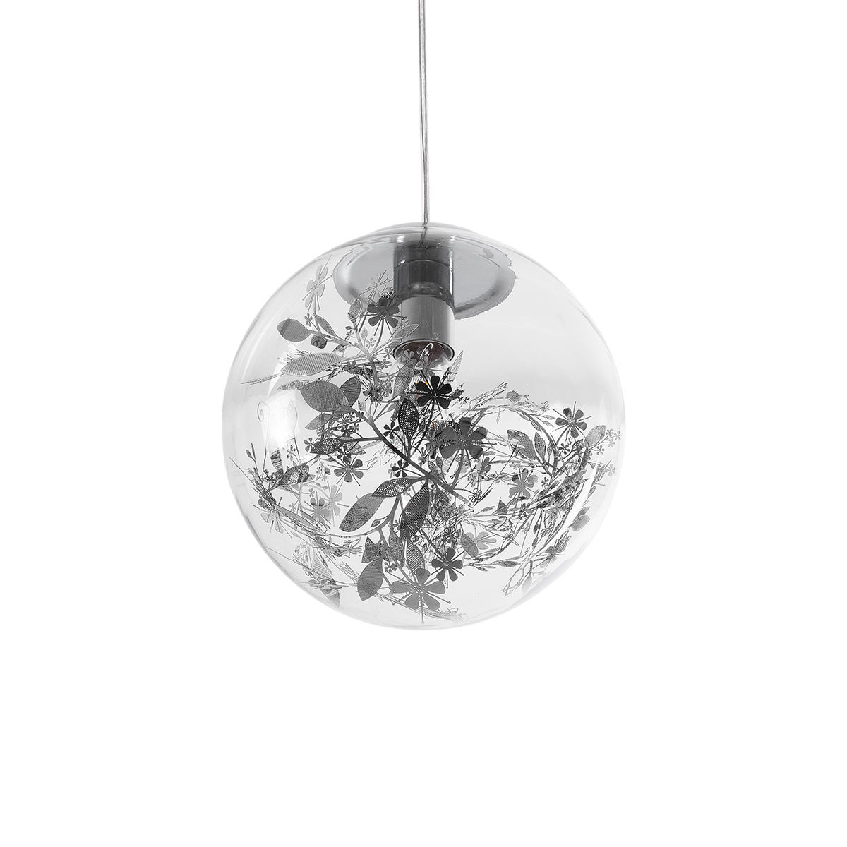 GloboStar® HARPER 01510 Μοντέρνο Κρεμαστό Φωτιστικό Μπάλα Μονόφωτο 1 x E27 IP20 Διάφανο Γυαλί με Ασημί Μέταλλο - Μ25 x Π25 x Υ30cm