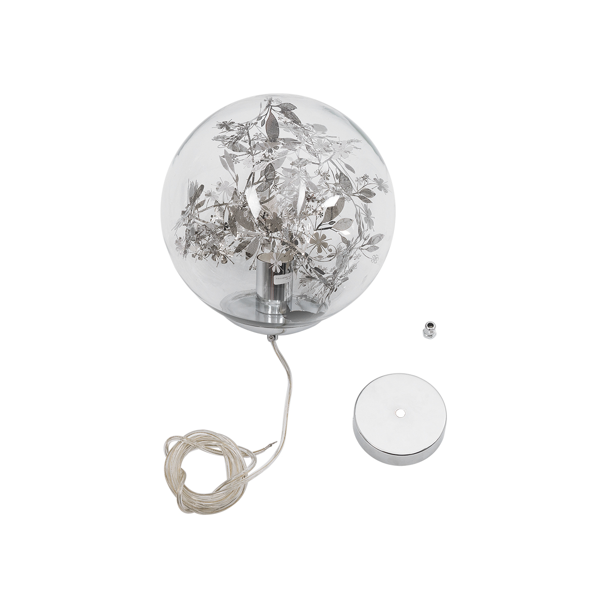 GloboStar® HARPER 01510 Μοντέρνο Κρεμαστό Φωτιστικό Μπάλα Μονόφωτο 1 x E27 IP20 Διάφανο Γυαλί με Ασημί Μέταλλο - Μ25 x Π25 x Υ30cm