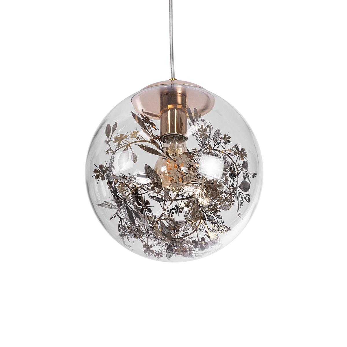 GloboStar® HARPER 01511 Μοντέρνο Κρεμαστό Φωτιστικό Μπάλα Μονόφωτο 1 x E27 IP20 Διάφανο Γυαλί με Χάλκινο Μέταλλο - Μ25 x Π25 x Υ30cm
