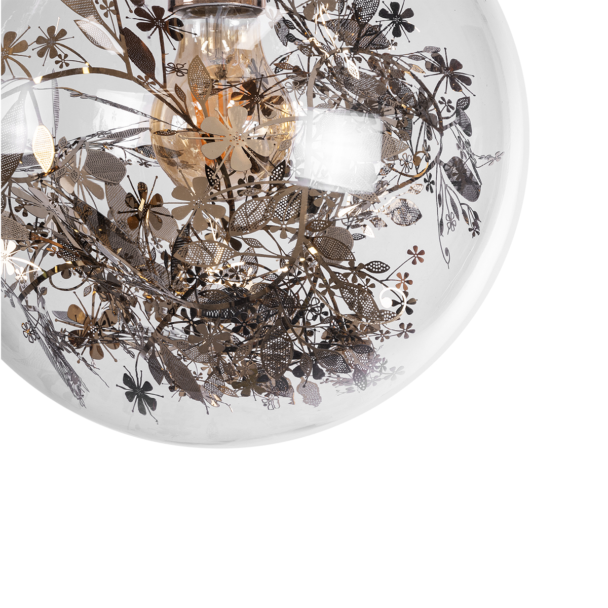 GloboStar® HARPER 01511 Μοντέρνο Κρεμαστό Φωτιστικό Μπάλα Μονόφωτο 1 x E27 IP20 Διάφανο Γυαλί με Χάλκινο Μέταλλο - Μ25 x Π25 x Υ30cm