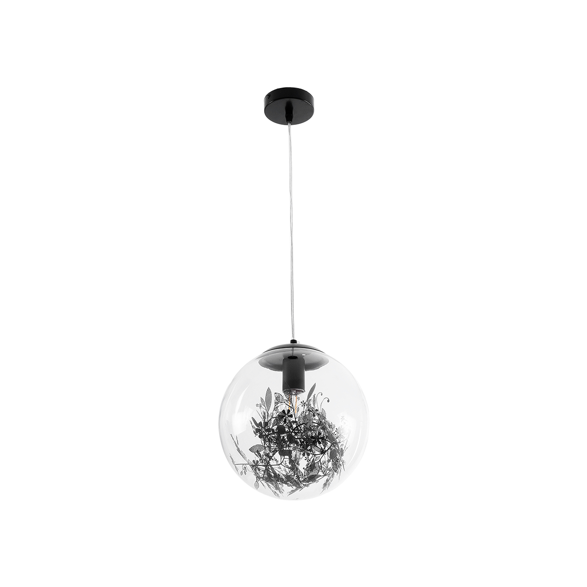 GloboStar® HARPER 01512 Μοντέρνο Κρεμαστό Φωτιστικό Μπάλα Μονόφωτο 1 x E27 IP20 Διάφανο Γυαλί με Μαύρο Μέταλλο - Μ25 x Π25 x Υ30cm