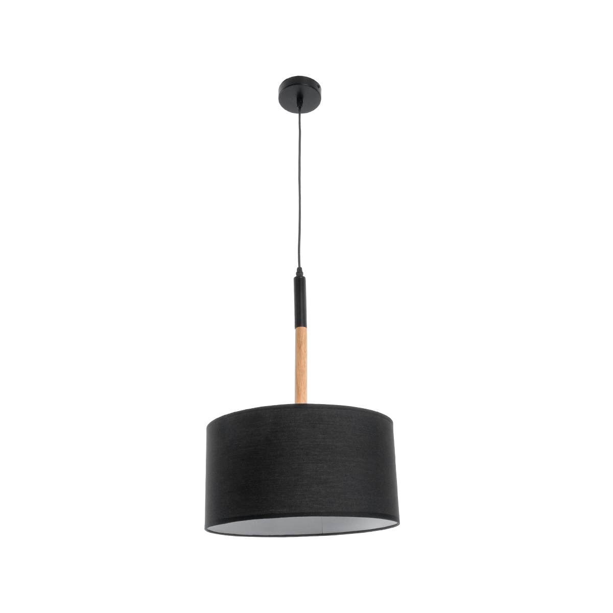 GloboStar® BRONX 01517 Μοντέρνο Κρεμαστό Φωτιστικό Καπέλο Μονόφωτο 1 x E27 IP20 Μαύρο Ύφασμα με Μπεζ Ξύλο - Μ35 x Π35 x Υ50cm