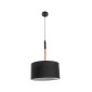 GloboStar® BRONX 01517 Μοντέρνο Κρεμαστό Φωτιστικό Καπέλο Μονόφωτο 1 x E27 IP20 Μαύρο Ύφασμα με Μπεζ Ξύλο - Μ35 x Π35 x Υ50cm