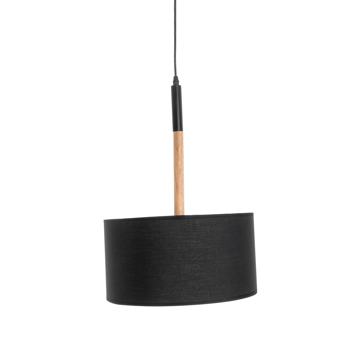 GloboStar® BRONX 01517 Μοντέρνο Κρεμαστό Φωτιστικό Καπέλο Μονόφωτο 1 x E27 IP20 Μαύρο Ύφασμα με Μπεζ Ξύλο - Μ35 x Π35 x Υ50cm