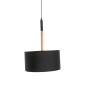 GloboStar® BRONX 01517 Μοντέρνο Κρεμαστό Φωτιστικό Καπέλο Μονόφωτο 1 x E27 IP20 Μαύρο Ύφασμα με Μπεζ Ξύλο - Μ35 x Π35 x Υ50cm