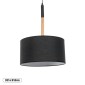 GloboStar® BRONX 01517 Μοντέρνο Κρεμαστό Φωτιστικό Καπέλο Μονόφωτο 1 x E27 IP20 Μαύρο Ύφασμα με Μπεζ Ξύλο - Μ35 x Π35 x Υ50cm