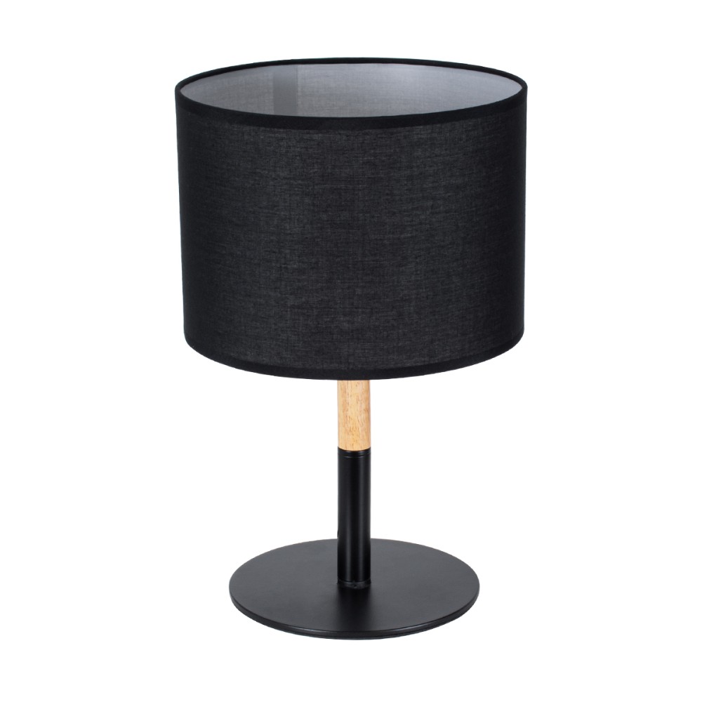 GloboStar® BRONX 01519 Μοντέρνο Επιτραπέζιο Φωτιστικό Πορτατίφ Μονόφωτο 1 x E27 IP20 Μαύρο Μέταλλο, Μπεζ Ξύλο με Μαύρο Ύφασμα - Μ25 x Π25 x Υ40cm