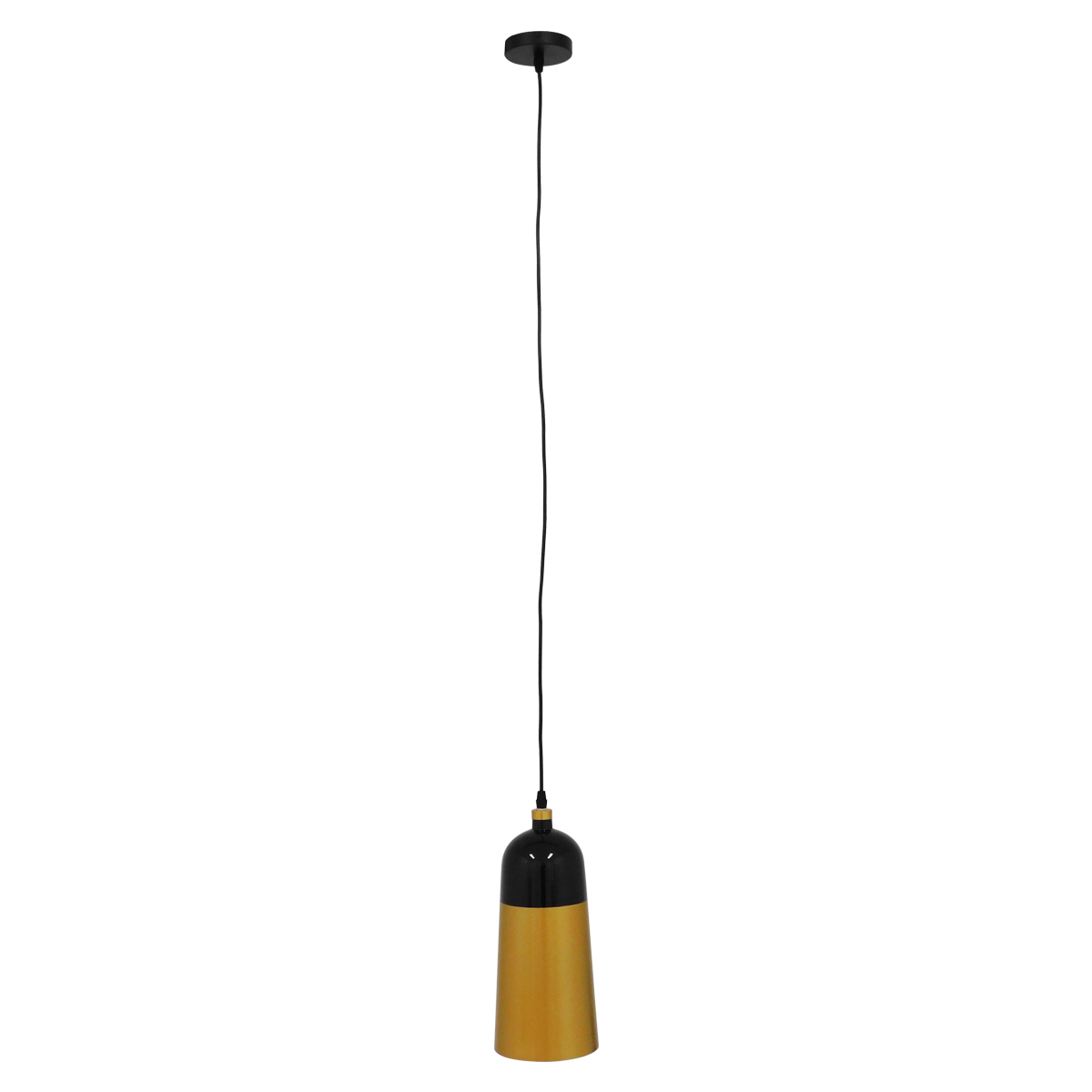 GloboStar® PALAZZO 01523 Μοντέρνο Κρεμαστό Φωτιστικό Καμπάνα Μονόφωτο 1 x E27 IP20 Μαύρο & Χρυσό Μέταλλο - Μ14 x Π14 x Υ34cm