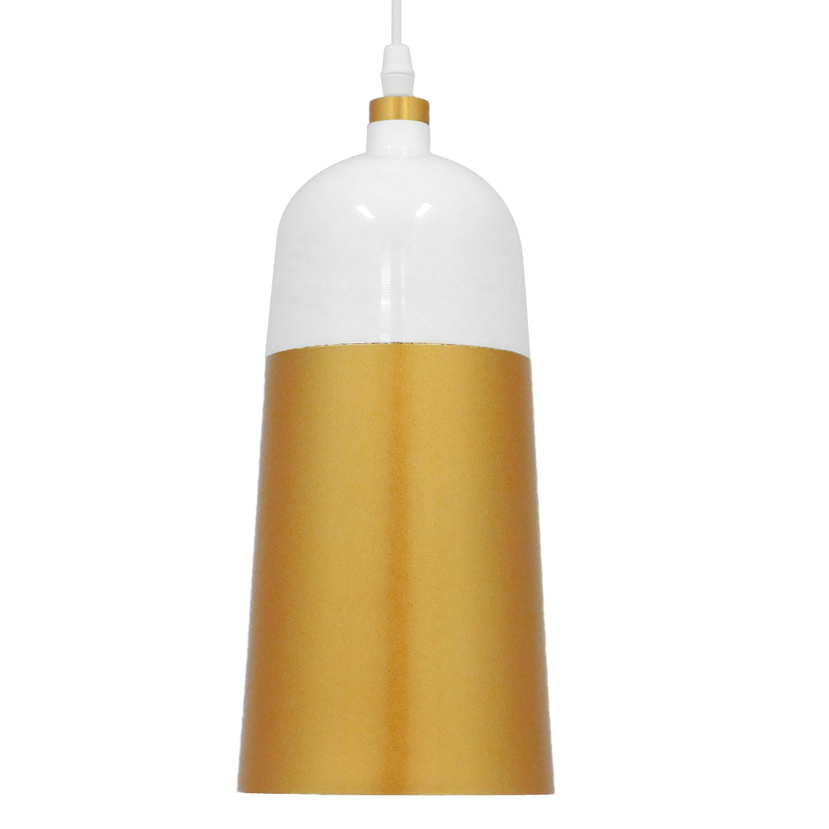 GloboStar® PALAZZO 01524 Μοντέρνο Κρεμαστό Φωτιστικό Καμπάνα Μονόφωτο 1 x E27 IP20 Λευκό & Χρυσό Μέταλλο - Μ14 x Π14 x Υ34cm