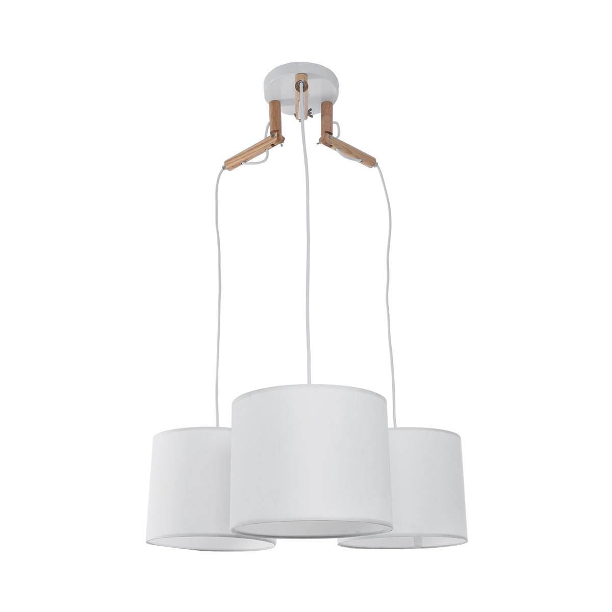 GloboStar® RAMSON 01526 Μοντέρνο Κρεμαστό Φωτιστικό Καπέλο Τρίφωτο 3 x E27 IP20 Λευκό Ύφασμα με Μπεζ Ξύλο - Μ65 x Π65 x Υ20cm