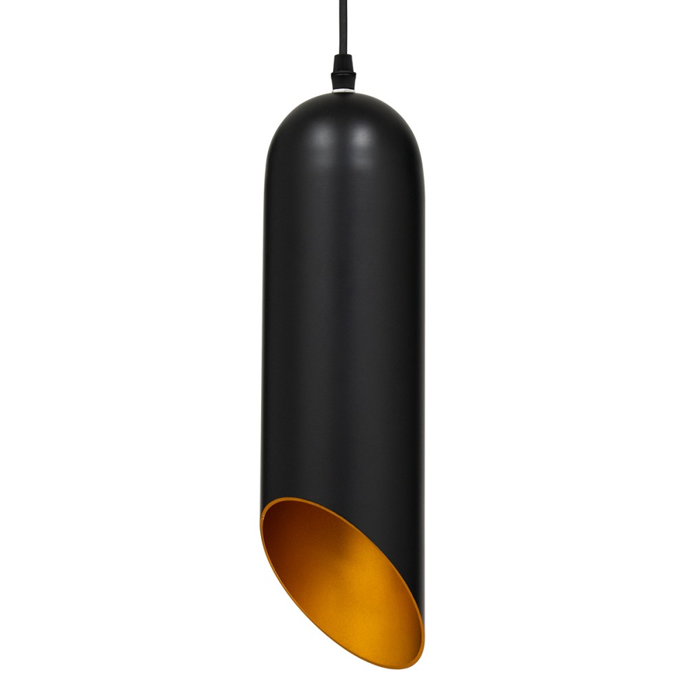 GloboStar® CARSON 01527 Μοντέρνο Κρεμαστό Φωτιστικό Ανάρτηση Μονόφωτο 1 x E27 IP20 Μαύρο & Χρυσό Μέταλλο - Μ10 x Π10 x Υ38cm