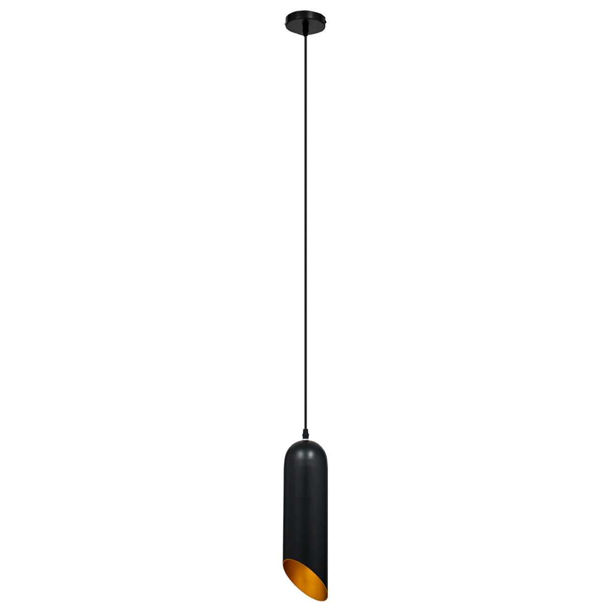 GloboStar® CARSON 01527 Μοντέρνο Κρεμαστό Φωτιστικό Ανάρτηση Μονόφωτο 1 x E27 IP20 Μαύρο & Χρυσό Μέταλλο - Μ10 x Π10 x Υ38cm