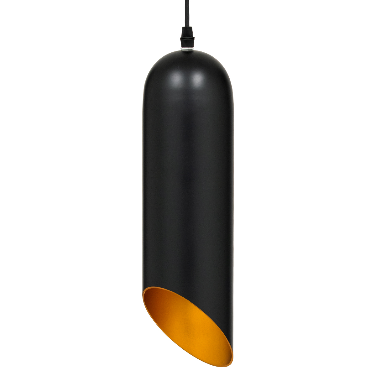 GloboStar® CARSON 01527 Μοντέρνο Κρεμαστό Φωτιστικό Ανάρτηση Μονόφωτο 1 x E27 IP20 Μαύρο & Χρυσό Μέταλλο - Μ10 x Π10 x Υ38cm