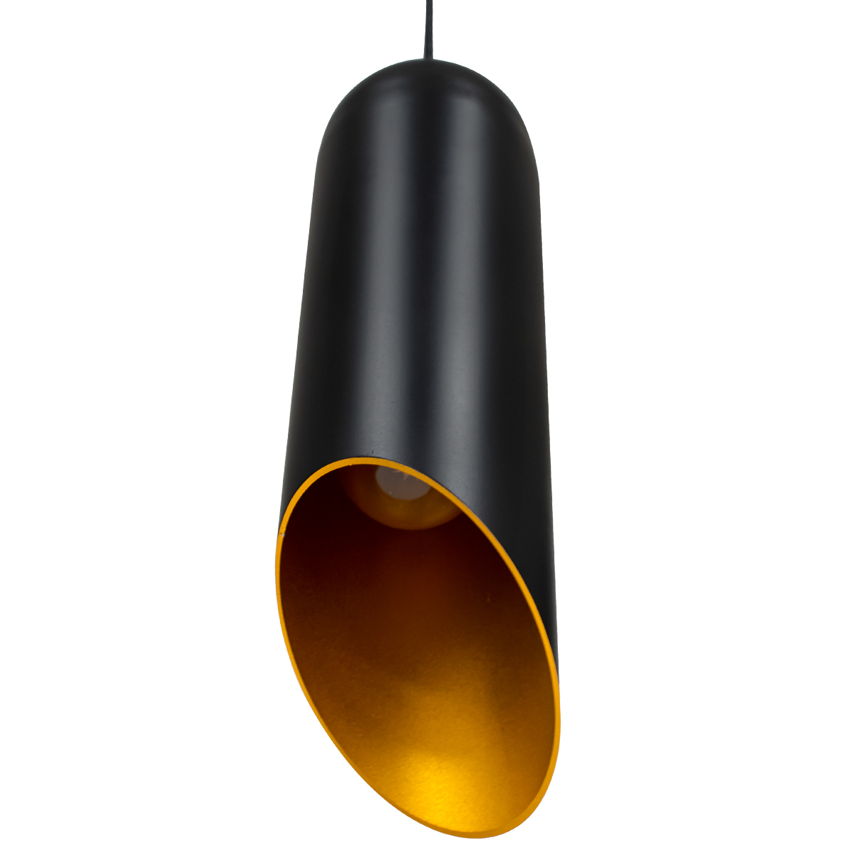 GloboStar® CARSON 01527 Μοντέρνο Κρεμαστό Φωτιστικό Ανάρτηση Μονόφωτο 1 x E27 IP20 Μαύρο & Χρυσό Μέταλλο - Μ10 x Π10 x Υ38cm