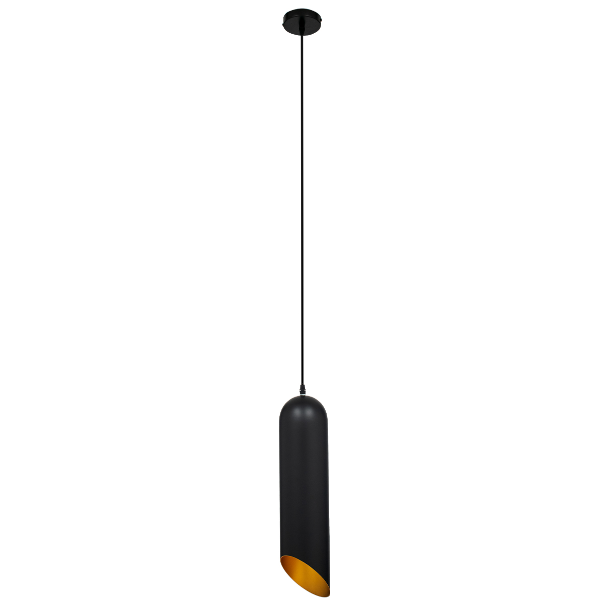 GloboStar® CARSON 01528 Μοντέρνο Κρεμαστό Φωτιστικό Ανάρτηση Μονόφωτο 1 x E27 IP20 Μαύρο & Χρυσό Μέταλλο - Μ12 x Π12 x Υ52cm