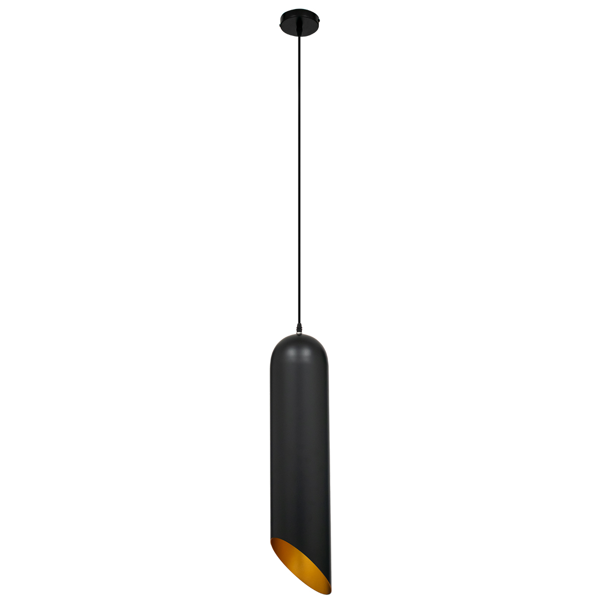 GloboStar® CARSON 01529 Μοντέρνο Κρεμαστό Φωτιστικό Ανάρτηση Μονόφωτο 1 x E27 IP20 Μαύρο & Χρυσό Μέταλλο - Μ15 x Π15 x Υ68cm