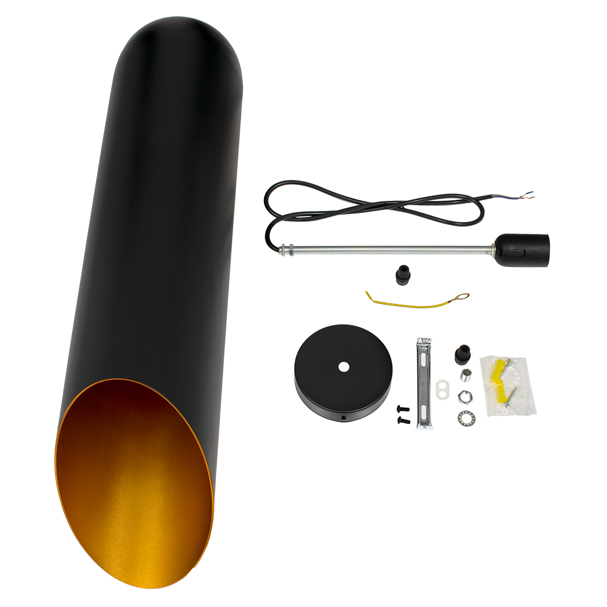 GloboStar® CARSON 01529 Μοντέρνο Κρεμαστό Φωτιστικό Ανάρτηση Μονόφωτο 1 x E27 IP20 Μαύρο & Χρυσό Μέταλλο - Μ15 x Π15 x Υ68cm