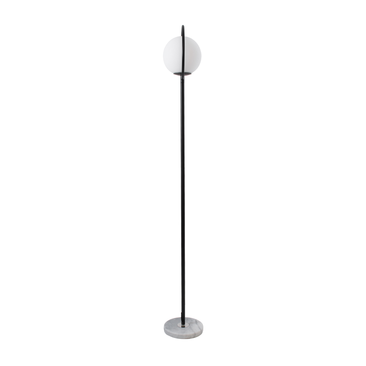 GloboStar® VERSAILLES 01540 Μοντέρνο Επιδαπέδιο Φωτιστικό Μονόφωτο 1 x E27 IP20 Μαύρο Αλουμίνιο, Λευκό Γυαλί με Γκρι Μάρμαρο - Μ25 x Π25 x Υ150cm