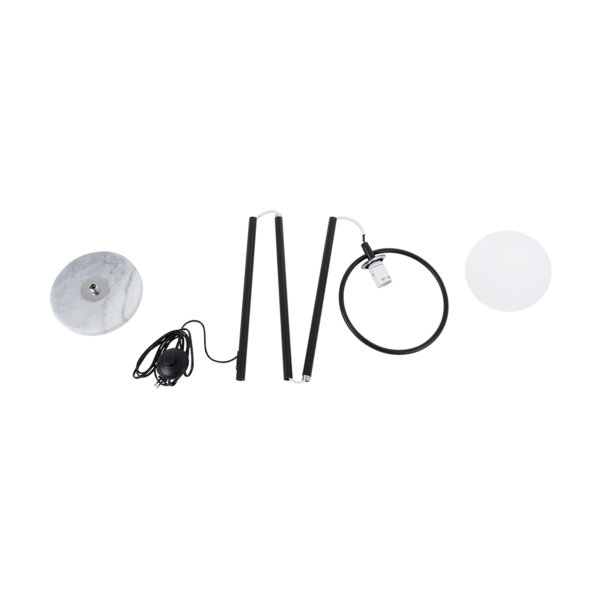 GloboStar® VERSAILLES 01540 Μοντέρνο Επιδαπέδιο Φωτιστικό Μονόφωτο 1 x E27 IP20 Μαύρο Αλουμίνιο, Λευκό Γυαλί με Γκρι Μάρμαρο - Μ25 x Π25 x Υ150cm