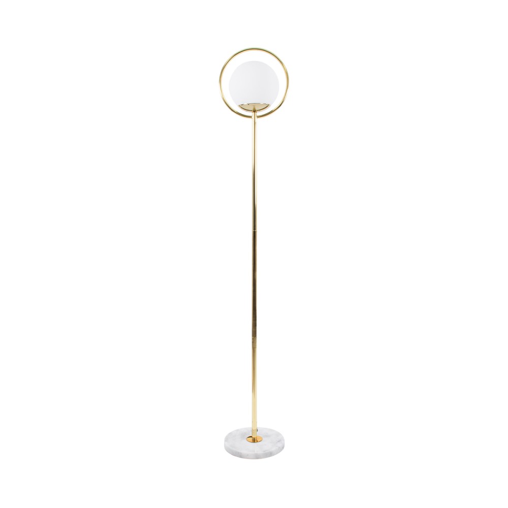 GloboStar® VERSAILLES 01541 Μοντέρνο Επιδαπέδιο Φωτιστικό Μονόφωτο 1 x E27 IP20 Χρυσό Αλουμίνιο, Λευκό Γυαλί με Γκρι Μάρμαρο - Μ25 x Π25 x Υ150cm