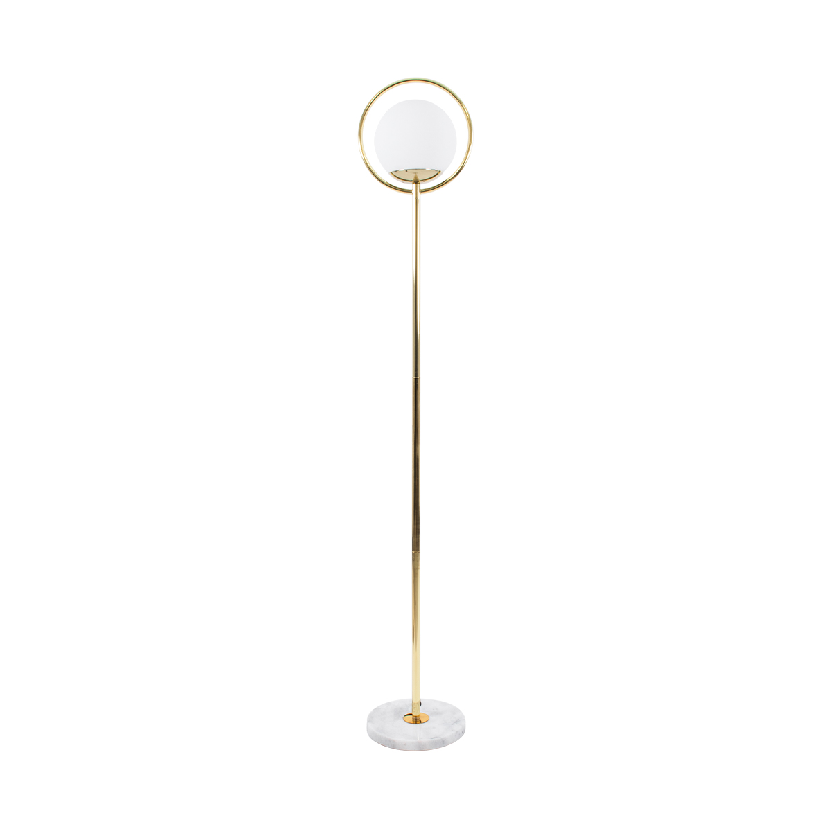 GloboStar® VERSAILLES 01541 Μοντέρνο Επιδαπέδιο Φωτιστικό Μονόφωτο 1 x E27 IP20 Χρυσό Αλουμίνιο, Λευκό Γυαλί με Γκρι Μάρμαρο - Μ25 x Π25 x Υ150cm