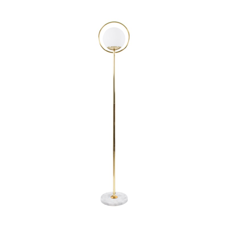 GloboStar® VERSAILLES 01541 Μοντέρνο Επιδαπέδιο Φωτιστικό Μονόφωτο 1 x E27 IP20 Χρυσό Αλουμίνιο, Λευκό Γυαλί με Γκρι Μάρμαρο - Μ25 x Π25 x Υ150cm