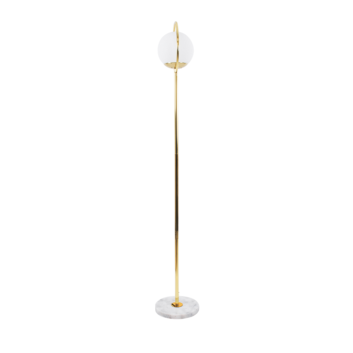 GloboStar® VERSAILLES 01541 Μοντέρνο Επιδαπέδιο Φωτιστικό Μονόφωτο 1 x E27 IP20 Χρυσό Αλουμίνιο, Λευκό Γυαλί με Γκρι Μάρμαρο - Μ25 x Π25 x Υ150cm
