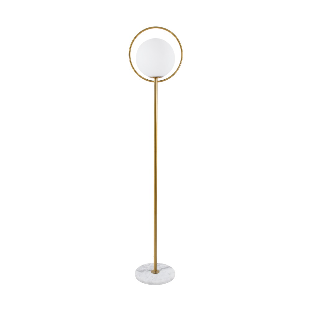 GloboStar® VERSAILLES 01543 Μοντέρνο Επιδαπέδιο Φωτιστικό Μονόφωτο 1 x E27 IP20 Χρυσό Αλουμίνιο , Λευκό Γυαλί με Γκρι Μάρμαρο - Μ35 x Π35 x Υ170cm