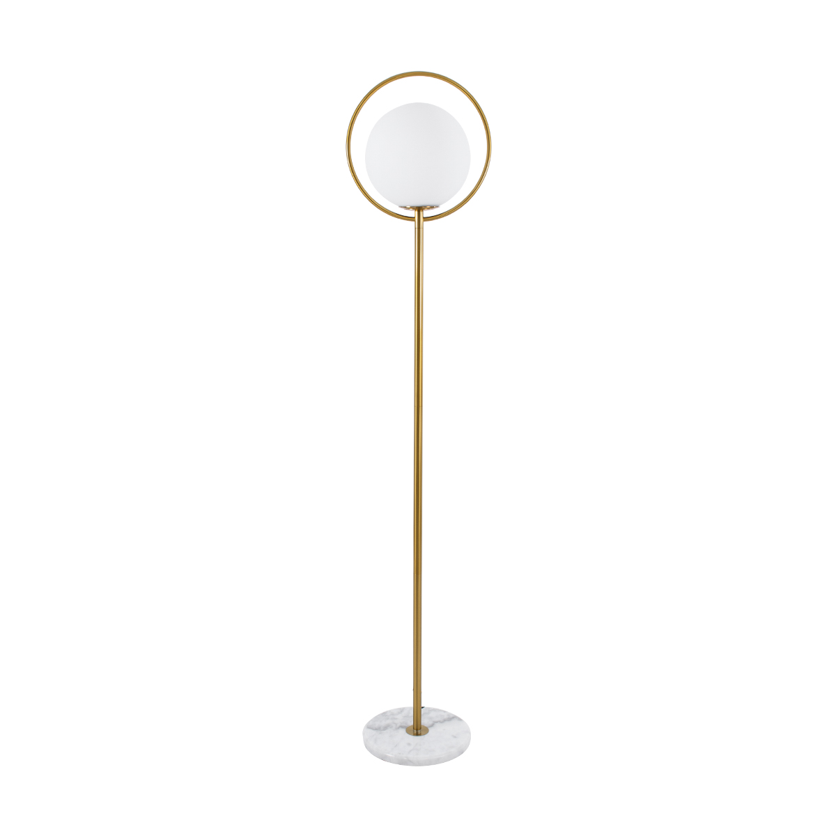 GloboStar® VERSAILLES 01543 Μοντέρνο Επιδαπέδιο Φωτιστικό Μονόφωτο 1 x E27 IP20 Χρυσό Αλουμίνιο , Λευκό Γυαλί με Γκρι Μάρμαρο - Μ35 x Π35 x Υ170cm