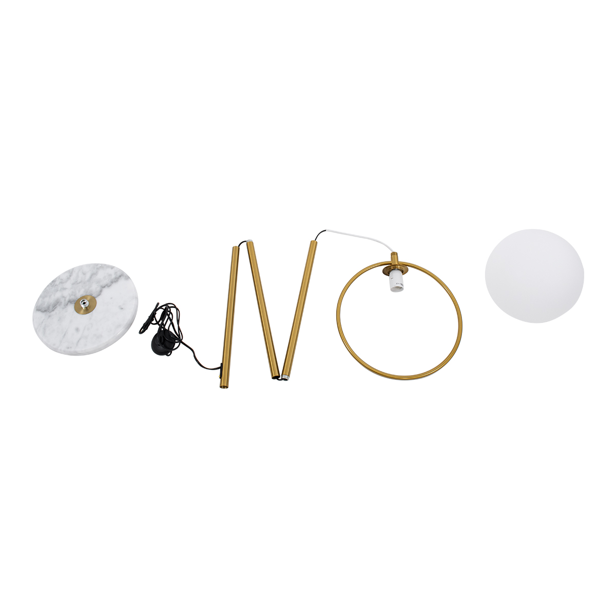 GloboStar® VERSAILLES 01543 Μοντέρνο Επιδαπέδιο Φωτιστικό Μονόφωτο 1 x E27 IP20 Χρυσό Αλουμίνιο , Λευκό Γυαλί με Γκρι Μάρμαρο - Μ35 x Π35 x Υ170cm