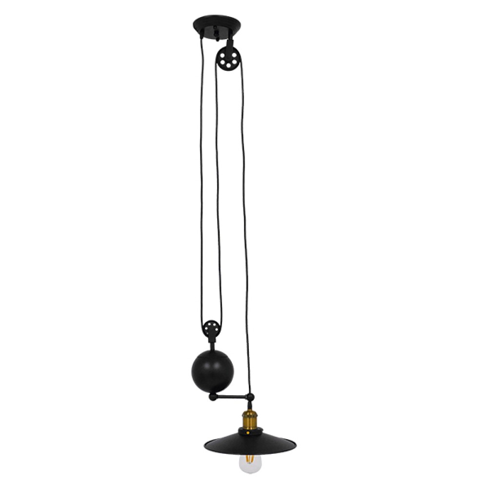 GloboStar® CARILO 01549 Vintage Κρεμαστό Φωτιστικό Ανάρτηση Μονόφωτο 1 x E27 IP20 Μαύρο & Χρυσό Μέταλλο - Μ32 x Π26 x Υ120cm