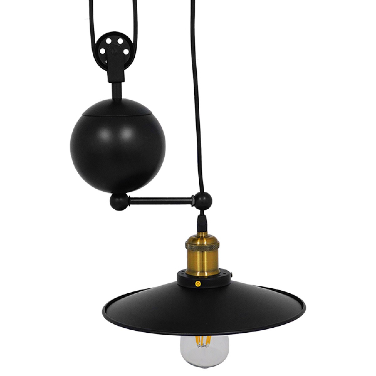 GloboStar® CARILO 01549 Vintage Κρεμαστό Φωτιστικό Ανάρτηση Μονόφωτο 1 x E27 IP20 Μαύρο & Χρυσό Μέταλλο - Μ32 x Π26 x Υ120cm