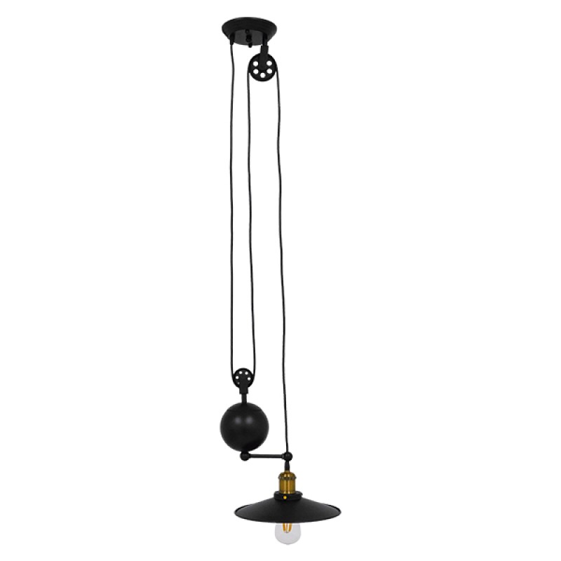 GloboStar® CARILO 01549 Vintage Κρεμαστό Φωτιστικό Ανάρτηση Μονόφωτο 1 x E27 IP20 Μαύρο & Χρυσό Μέταλλο - Μ32 x Π26 x Υ120cm