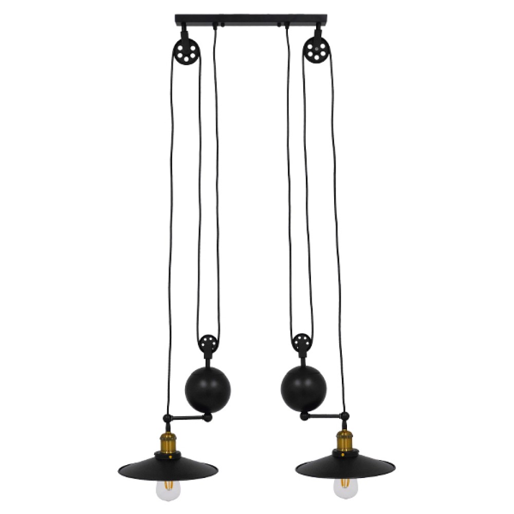 GloboStar® CARILO 01550 Vintage Κρεμαστό Φωτιστικό Ανάρτηση Δίφωτο 2 x E27 IP20 Μαύρο & Χρυσό Μέταλλο - Μ72 x Π26 x Υ120cm
