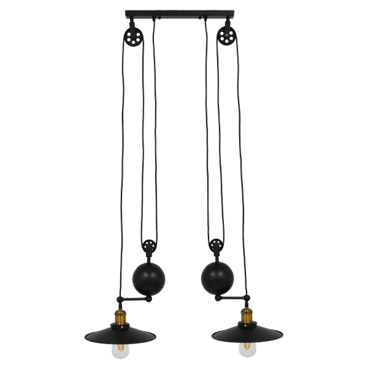 GloboStar® CARILO 01550 Vintage Κρεμαστό Φωτιστικό Ανάρτηση Δίφωτο 2 x E27 IP20 Μαύρο & Χρυσό Μέταλλο - Μ72 x Π26 x Υ120cm