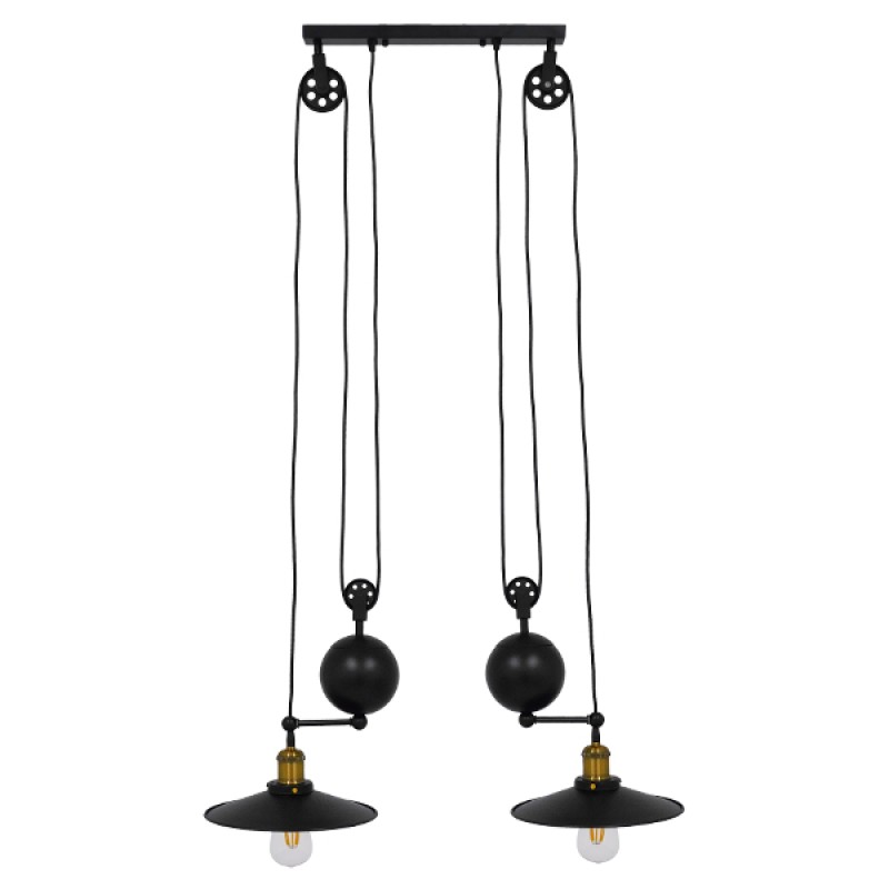 GloboStar® CARILO 01550 Vintage Κρεμαστό Φωτιστικό Ανάρτηση Δίφωτο 2 x E27 IP20 Μαύρο & Χρυσό Μέταλλο - Μ72 x Π26 x Υ120cm