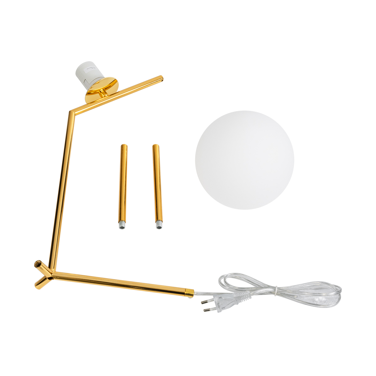 GloboStar® ELFIS GOLD 01551 Μοντέρνο Επιτραπέζιο Φωτιστικό Πορτατίφ Μονόφωτο 1 x E27 Χρυσό Μεταλλικό με Λευκό Γυαλί Μπάλα Φ15 x Υ53cm