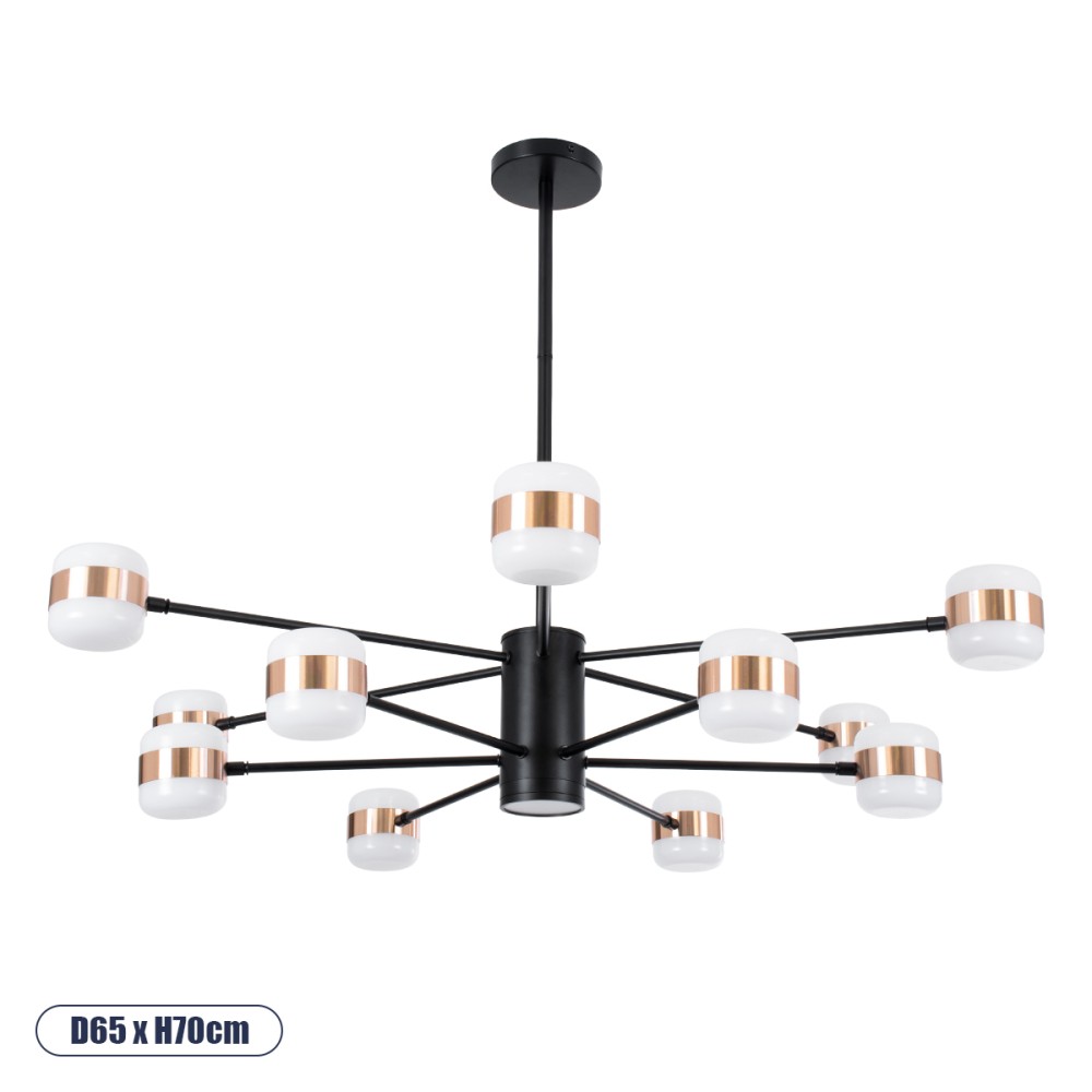 GloboStar® ORNATE 01553 Φωτιστικό Οροφής LED 104W lm ° AC 220-240V IP20 Φυσικό Λευκό 4500k Μαύρο & Χάλκινο Μέταλλο με Λευκό Πλαστικό - Μ65 x Π65 x Υ70cm - 2 Xρόνια Εγγύηση